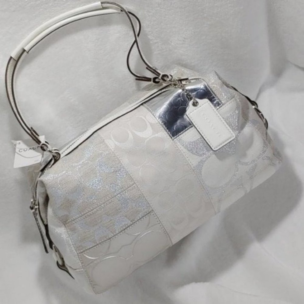 Coach Stunning White & Silver Signature Satchel - Picture 4 of 15